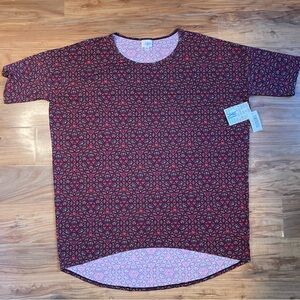 LuLaRoe Irma Top XL Geometric Tribal Print Burgundy Pink NWT